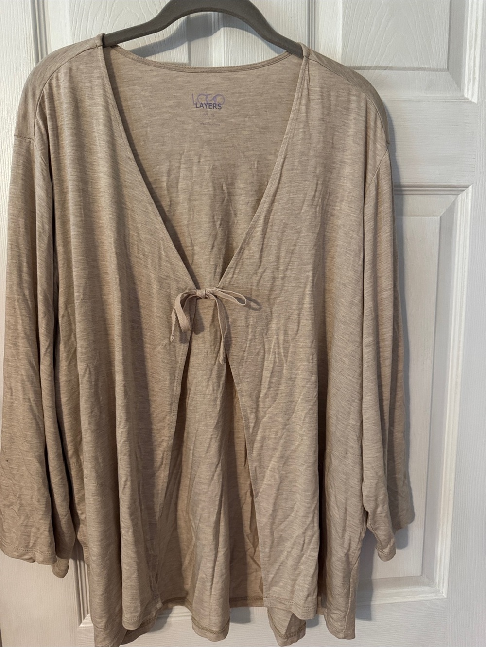 LOGO Lounge Layers Tie-Front Lightweight Kimono Cardigan - Oatmeal